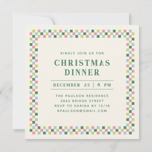 Party Einladung des Holiday Checkerboards - grün (Vorderseite)