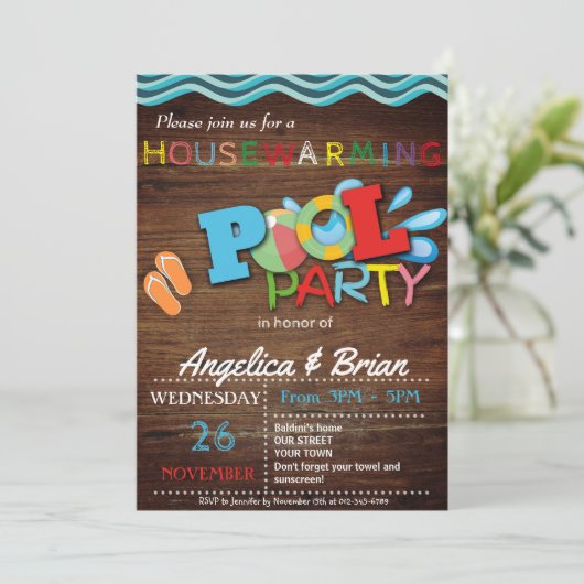 Party Einladung des Housewarming Pool (Stehend Vorderseite)