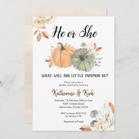 Party Einladung des Kürbisfallgeschlechts (Vorne/Hinten)