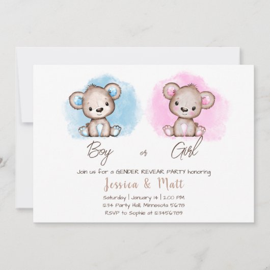 Party Einladung des männlichen oder weiblichen Bär (Vorderseite)