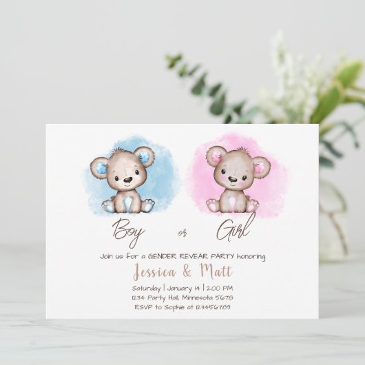 Party Einladung des männlichen oder weiblichen Bär (Stehend Vorderseite)