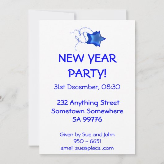 Party Einladung des neuen Jahres (Rückseite)