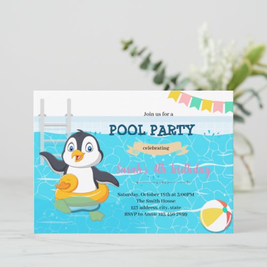 Party Einladung des Pinguinpools (Stehend Vorderseite)