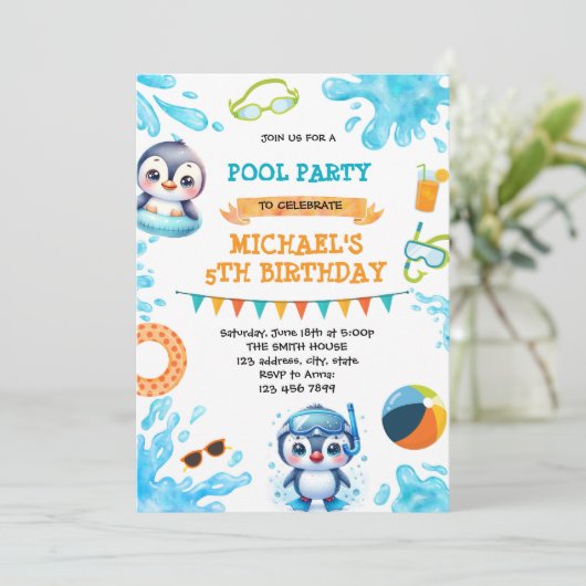 Party Einladung des Pinguinpools (Stehend Vorderseite)