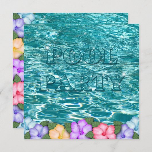 Party Einladung des Pools - Blume Wasser und Freiz (Vorne/Hinten)