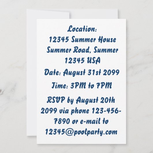 Party Einladung des Pools (Hintergrund der Wasserw (Rückseite)