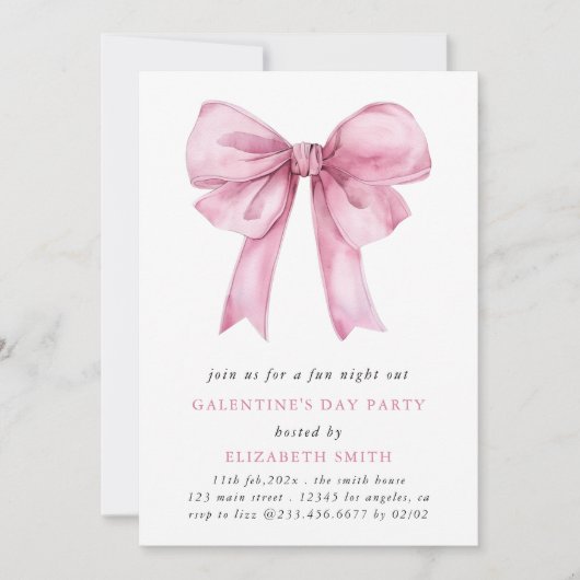 Party Einladung des Rosa Bow Galentines Day (Vorderseite)