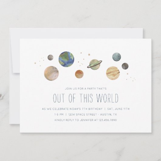 Party Einladung des Sonnensystems Wasserfarbe (Vorderseite)