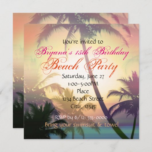 Party Einladung des tropischen Heat Palm Trees (Vorne/Hinten)