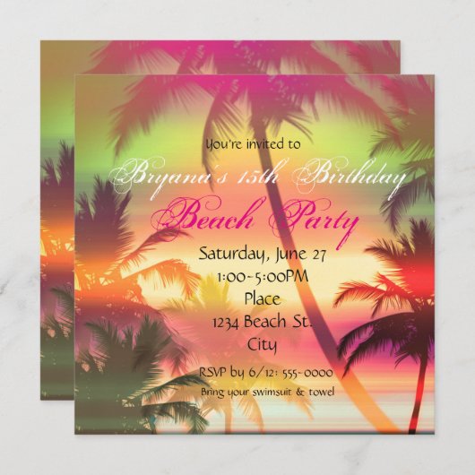 Party Einladung des tropischen Heat Palm Trees (Vorne/Hinten)