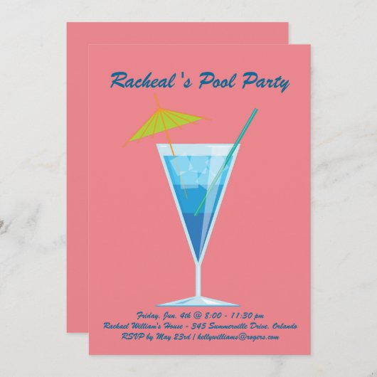 Party Einladung des tropischen Korallenpools (Vorne/Hinten)