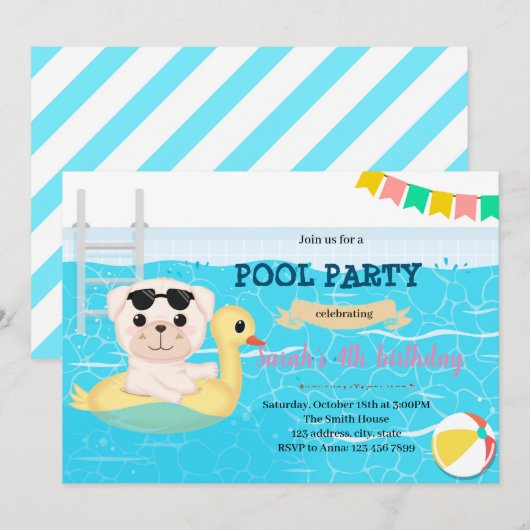 Party Einladung des Welpenpools (Vorne/Hinten)