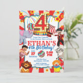 Party Einladung des Zirkus am 4. Geburtstag (Stehend Vorderseite)