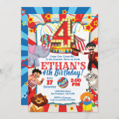 Party Einladung des Zirkus am 4. Geburtstag (Vorne/Hinten)