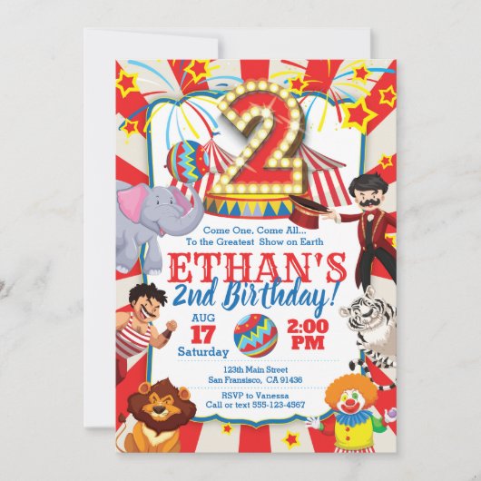 Party Einladung des Zirkus zum 2. Geburtstag (Vorderseite)