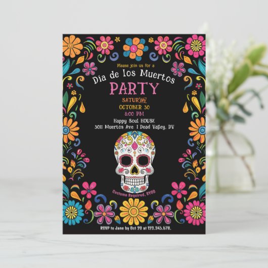 💀 🎉 Party Einladung Día de Muertos (Stehend Vorderseite)