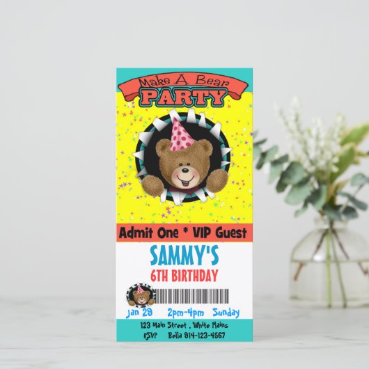 Party Einladung eines Bären (Stehend Vorderseite)