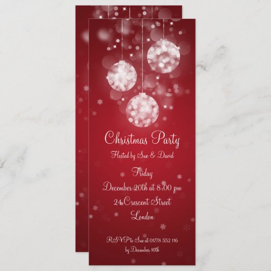 Party Einladung Elegant Sparkling Baumes Rot (Vorne/Hinten)