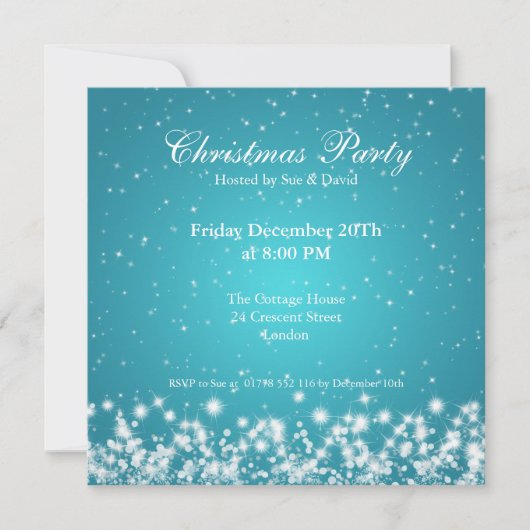 Party Einladung Elegante Sparkle Custom Blue (Vorderseite)