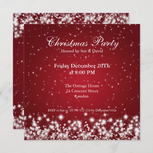 Party Einladung Elegante Sparkle Custom Red (Vorne/Hinten)