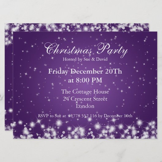 Party Einladung Elegante Winter Sparkle Lila (Vorne/Hinten)