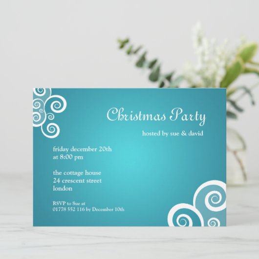 Party Einladung Fabulous Wirbel Blau (Stehend Vorderseite)