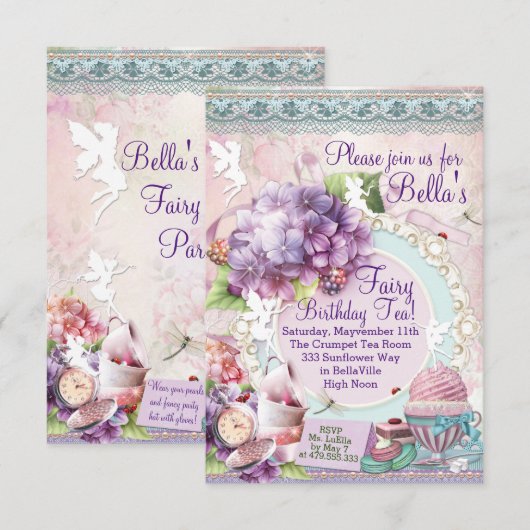 Party Einladung Fairy Garden Tea (Vorne/Hinten)
