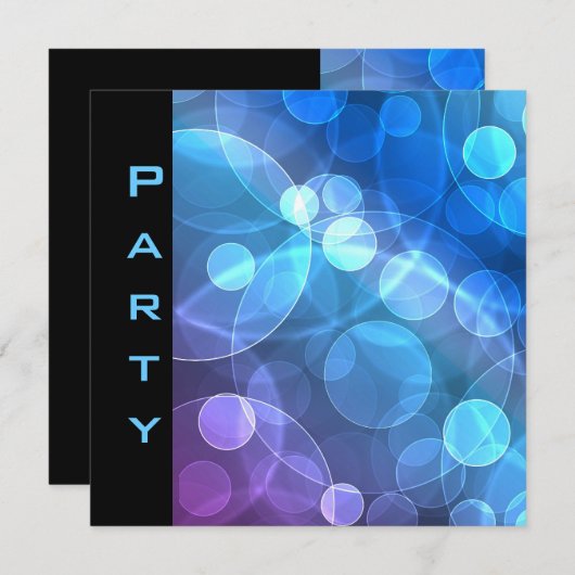 Party Einladung Feathers Black Blue Bubbles (Vorne/Hinten)