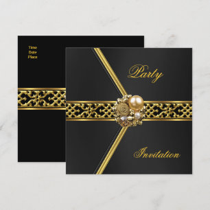 Party-Einladung für alle Anlässe Schwarz Samt Gold Einladung