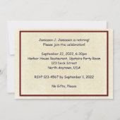 Party Einladung für Altersversorgung, drei rote Ka (Rückseite)