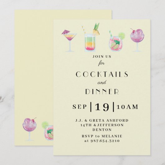 Party Einladung für Cocktails und Getränke (Vorne/Hinten)