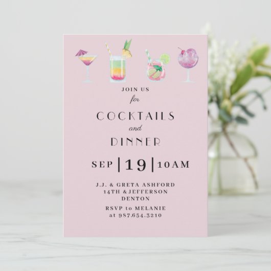 Party Einladung für Cocktails und Getränke (Stehend Vorderseite)