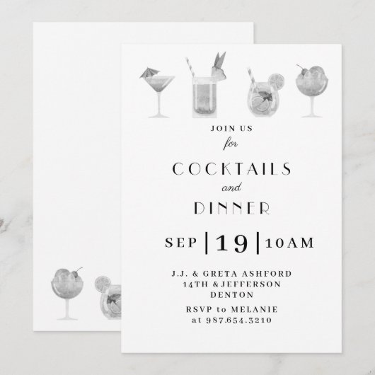 Party Einladung für Cocktails und Getränke (Vorne/Hinten)