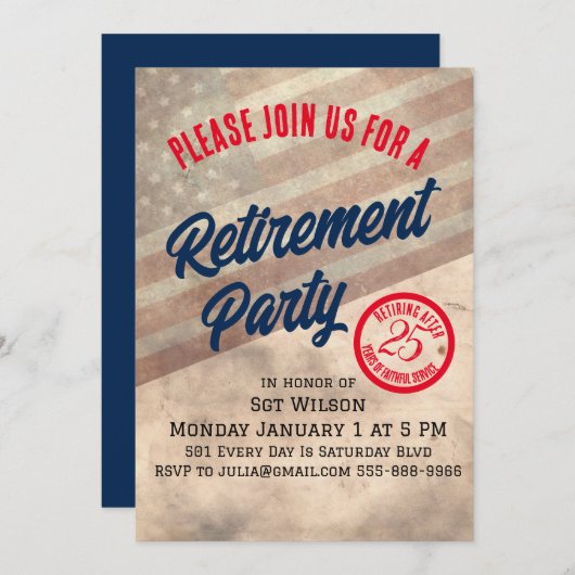 Party Einladung für das Militärruhestand (Vorne/Hinten)