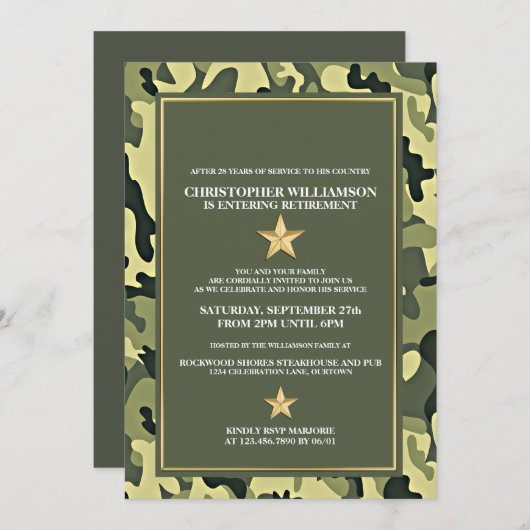 Party Einladung für das Militärruhestand (Vorne/Hinten)