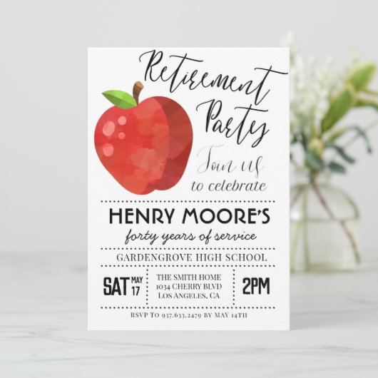 Party Einladung für das Ruhestand von Apple-Lehrer (Stehend Vorderseite)