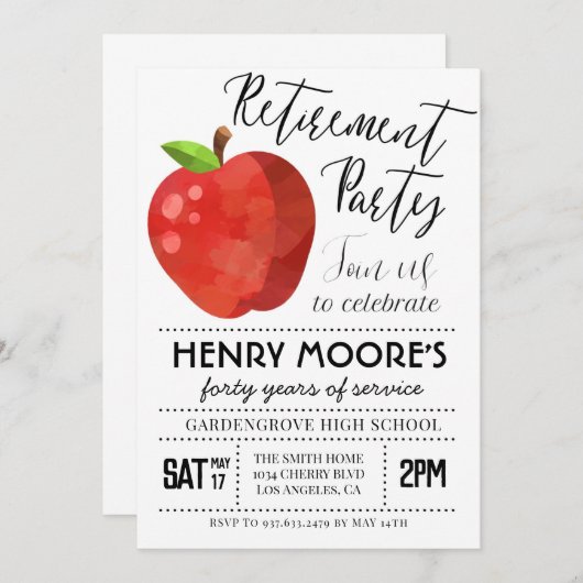 Party Einladung für das Ruhestand von Apple-Lehrer (Vorne/Hinten)