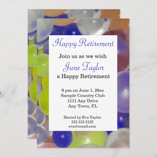 Party Einladung für das Ruhestand von Ballons (Vorne/Hinten)