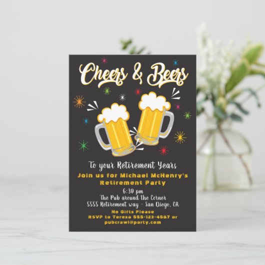 Party Einladung für das Ruhestand von Cheers und B (Stehend Vorderseite)