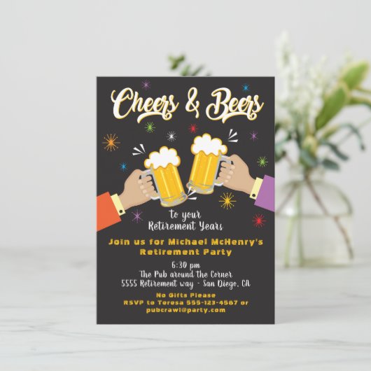 Party Einladung für das Ruhestand von Cheers und B (Stehend Vorderseite)