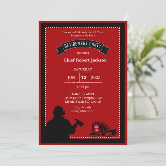 Party Einladung für das Ruhestand von Feuerwehrleu (Stehend Vorderseite)