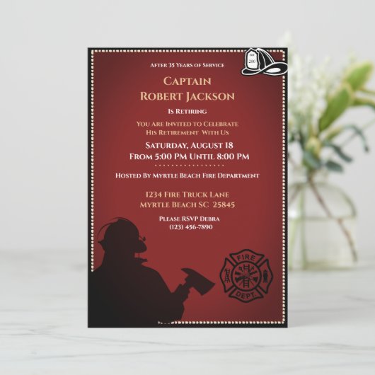 Party Einladung für das Ruhestand von Feuerwehrleu (Stehend Vorderseite)