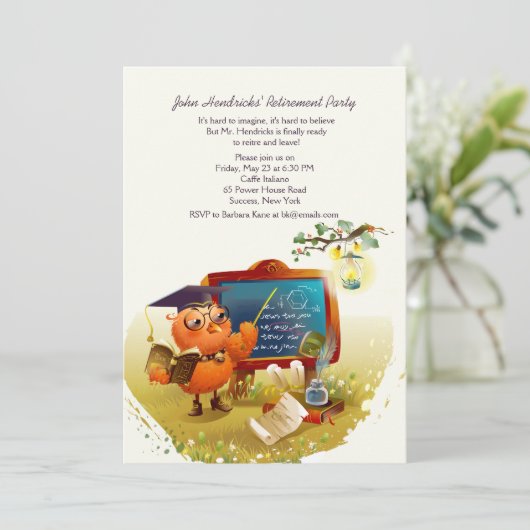 Party Einladung für das Ruhestand von Owl Professo (Stehend Vorderseite)