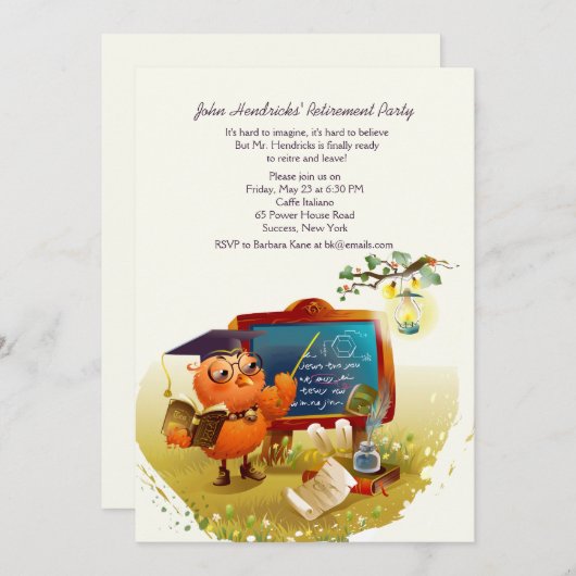 Party Einladung für das Ruhestand von Owl Professo (Vorne/Hinten)