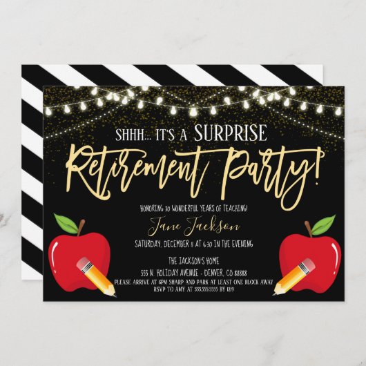 Party Einladung für das Ruhestand von überraschend (Vorne/Hinten)