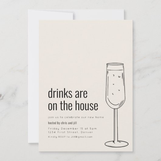 Party Einladung für den Haushalt mit Champagner (Vorderseite)