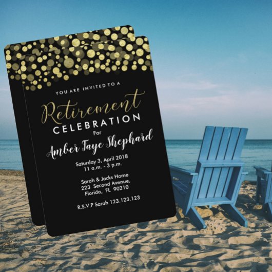 Party Einladung für den Ruhestand, Schwarz und Gol