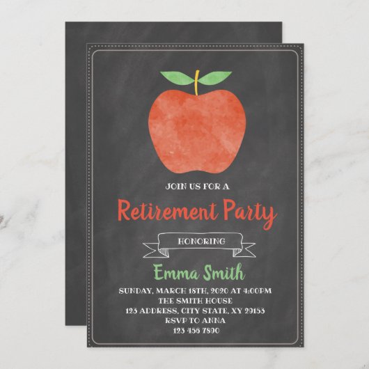Party Einladung für den Ruhestand von Apfellehrern (Vorne/Hinten)