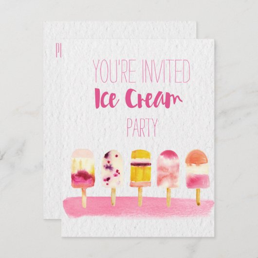 Party Einladung für Eiscreme (Vorne/Hinten)