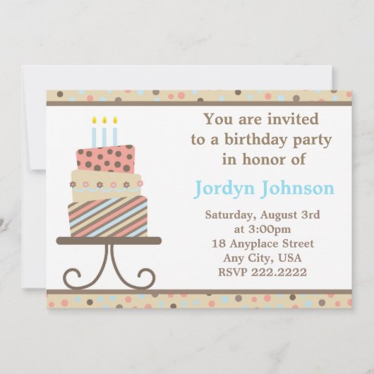 Party Einladung für Geburtstagskuchen (Vorderseite)